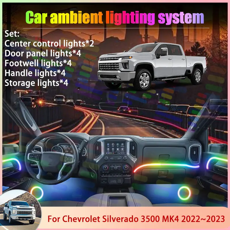 

For Chevrolet Silverado 3500 MK4 4th 2022~2023 6/18 in 1 Car Atmosphere Light Lamp RGB Shade Ensemble Streamer Atmosphere Set