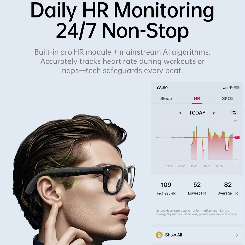 2025 Heart Rate Body Temperature Health AI Intelligent Glasses AI Translation UV Detection Sport Voice Assistant Call Sunglasses