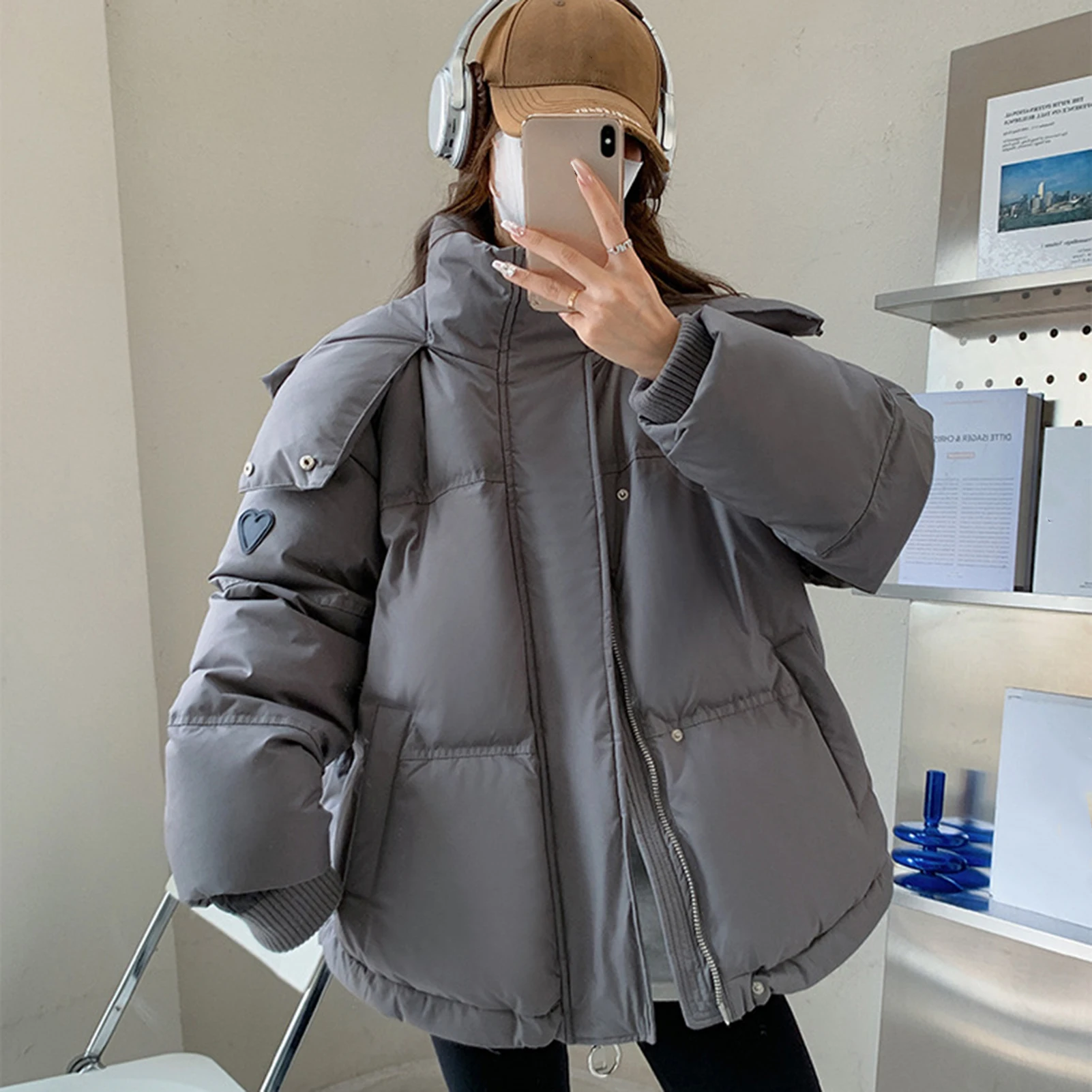 2024 New Parkas Winter Casual Loose Women's Jacket Hooded Down Coats Solid Oversize Soft   Jacket Outwear