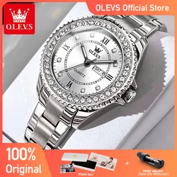 OLEVS Women's Watches Young Girl Fashion Elegant Original Quartz Famale Wristwatch Drill Ring Dial Date Week Waterproof Luminous