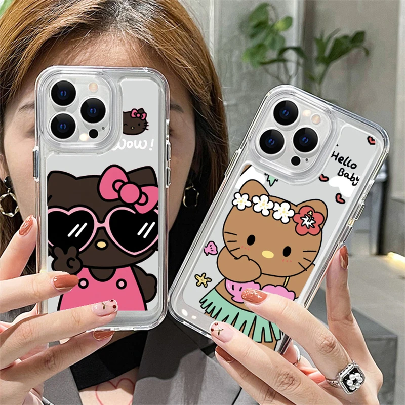 Lovely Hawaii Hello Kitty Pachacco Clear Case For iPhone 14 13 12 11 Pro Max Mini XR XS X 8 7 Plus SE 2020 Soft Silicone Cases