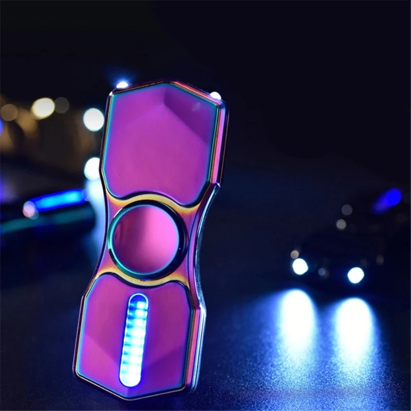 N Hand Spinner USB Electric Lighter  LED Strips Finger Spinner Plasma Arc Lighters Metal Windproof Tungsten Turbo Pulsed Lighter