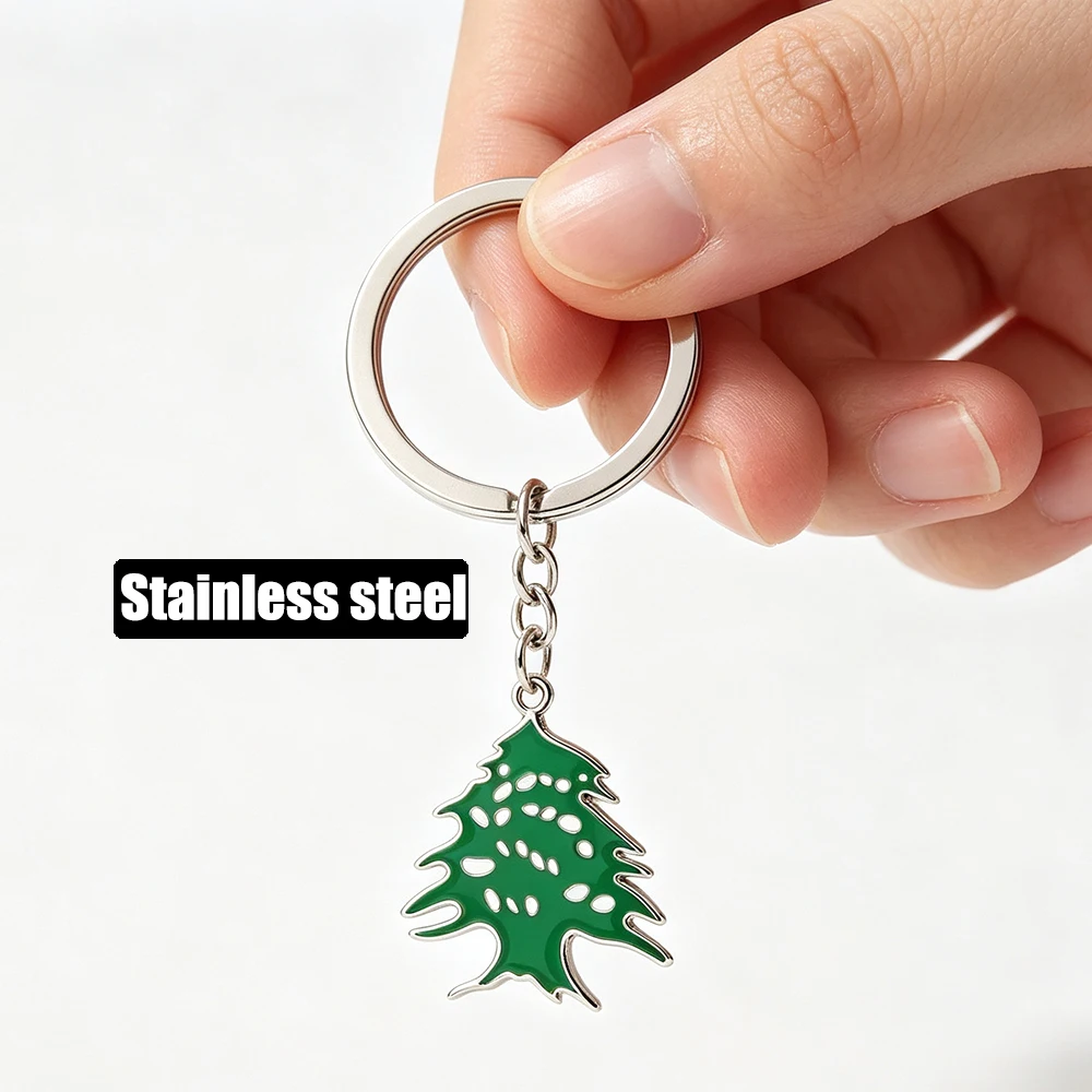 Stainless Steel Christmas Tree Keychain Green Enamel Pendant Keyring for Men Women Christmas Jewelry Accessory Gift