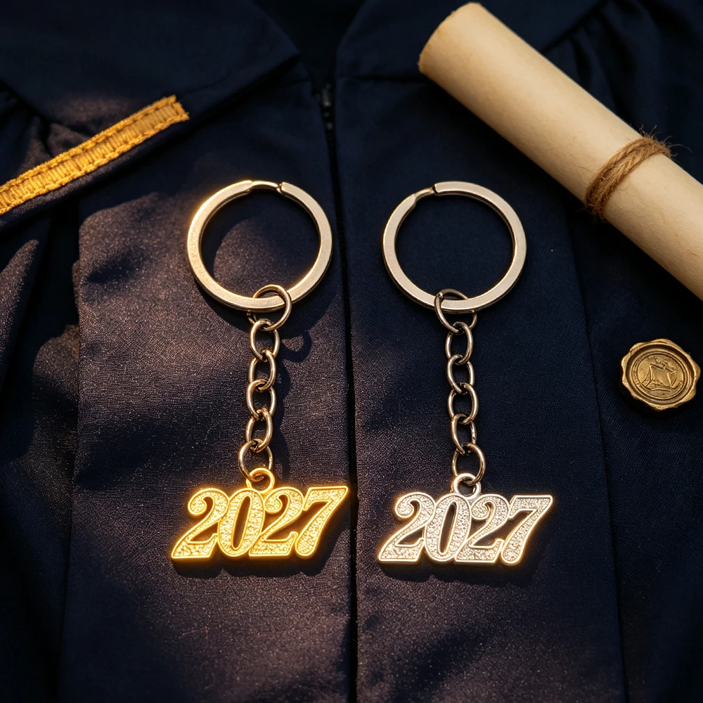 2027 Digital Metal Keychain Graduation Commemorative Tag Pendant Student Backpack Decoration Graduation Season Gift