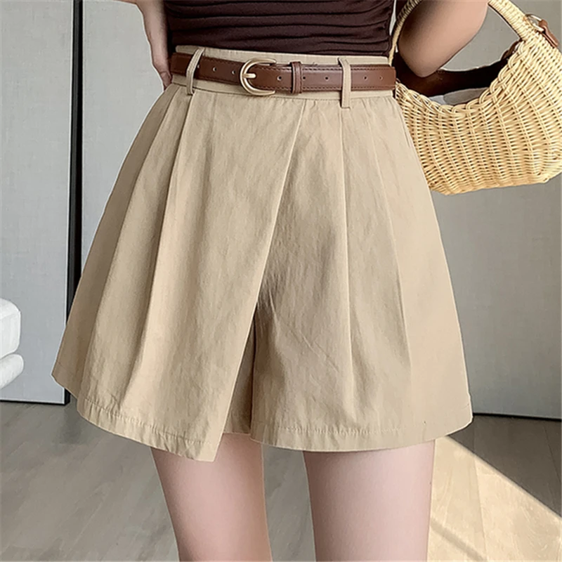 Seoulish High Waist Shorts Skirts for Women 2024 New Summer Solid Loose Casual Wide Leg A-line Shorts Skirts Female