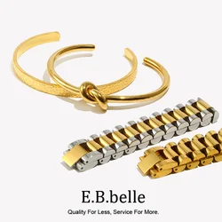 E.B.belle Anti-allergenic Waterproof Stainless Steel Jewelry Gold Plated Pearl Chain Cuff Bangles Bracelets For Women