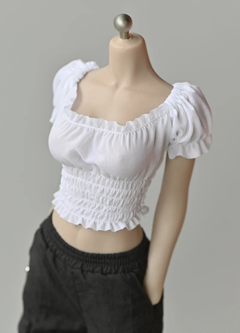 1/6 feminino puff manga plissado topo curto camiseta roupas modelo caber 12 ph ph ph tbl soldado figura de ação corpo bonecas passatempo coleção