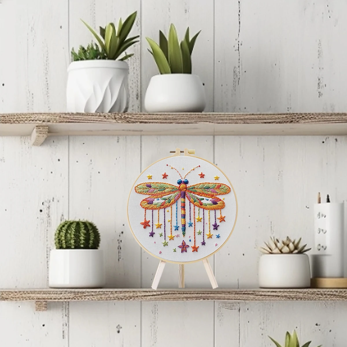 1-teiliges DIY-Stickset, 20 x 20 cm, Libelle, handgefertigtes Wohngeschenk, Büro-Wanddekoration – Detail 3