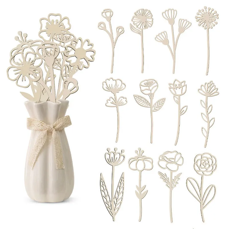 10 Stück Holzblumen, Wildblumen, Wanddekoration, farbbare Holz-Blumenausschnitte für Zuhause, Geburtstag, Urlaub, Kunst, DIY-Dekoration