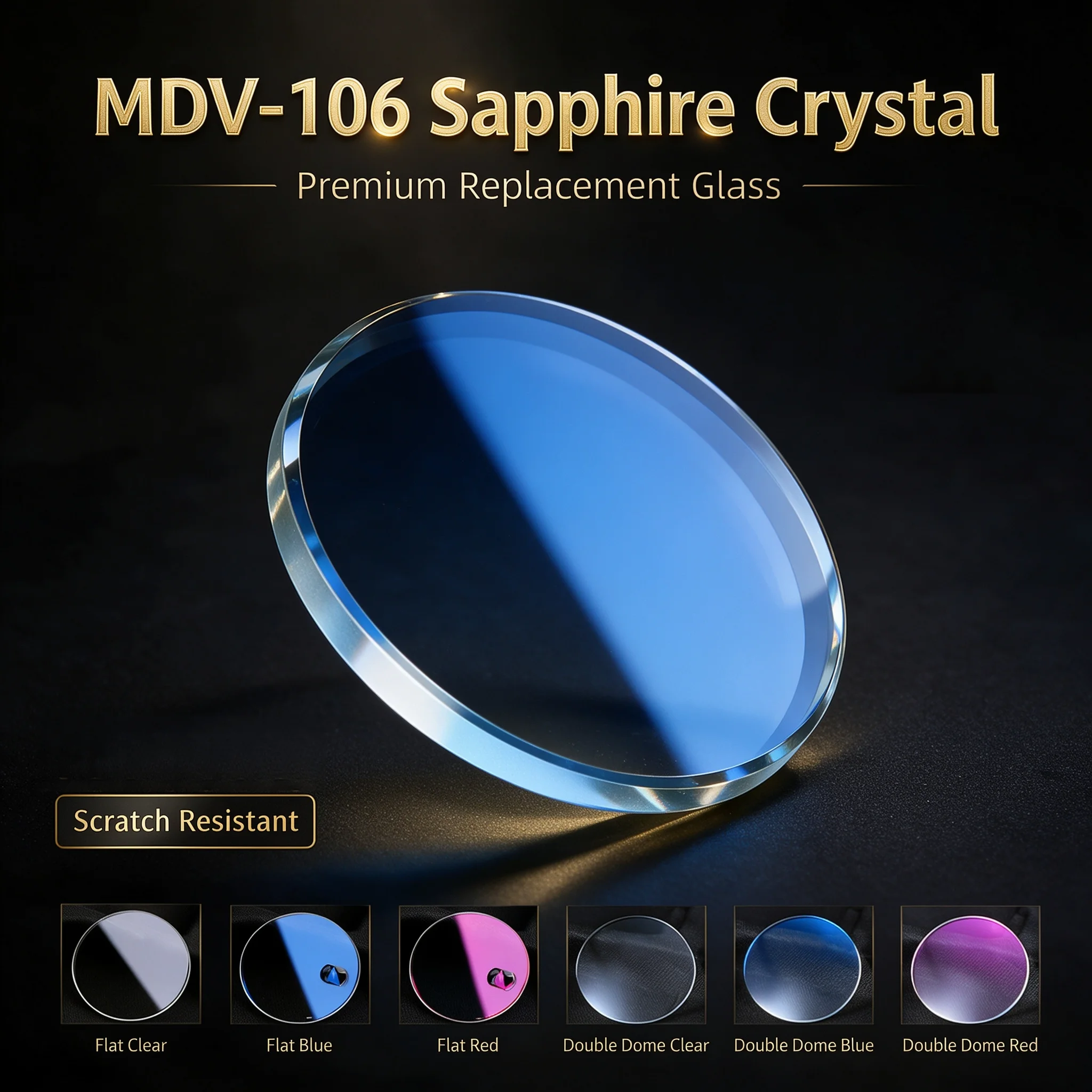 Sapphire Crystal For CASIO MDV-106 MDV-107 Swordfish Flat Double Dome Watch Blue Red AR Coating Watch Glass Mirror Accessories