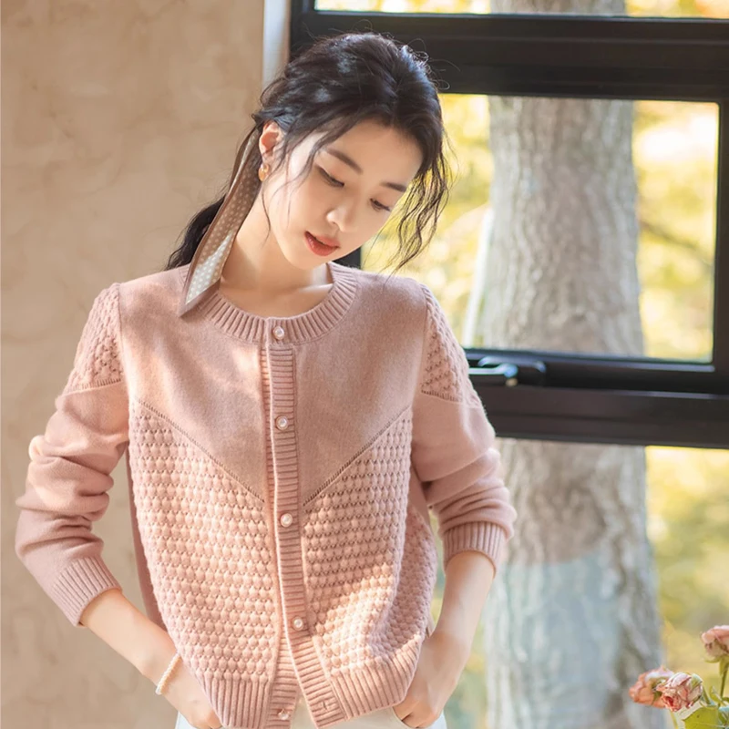 

Knitted Cardigan Jacket Women's Early Spring Autumn Long Sleeved Pearl Buttons Casual Sweater Elegant Female Knitwear