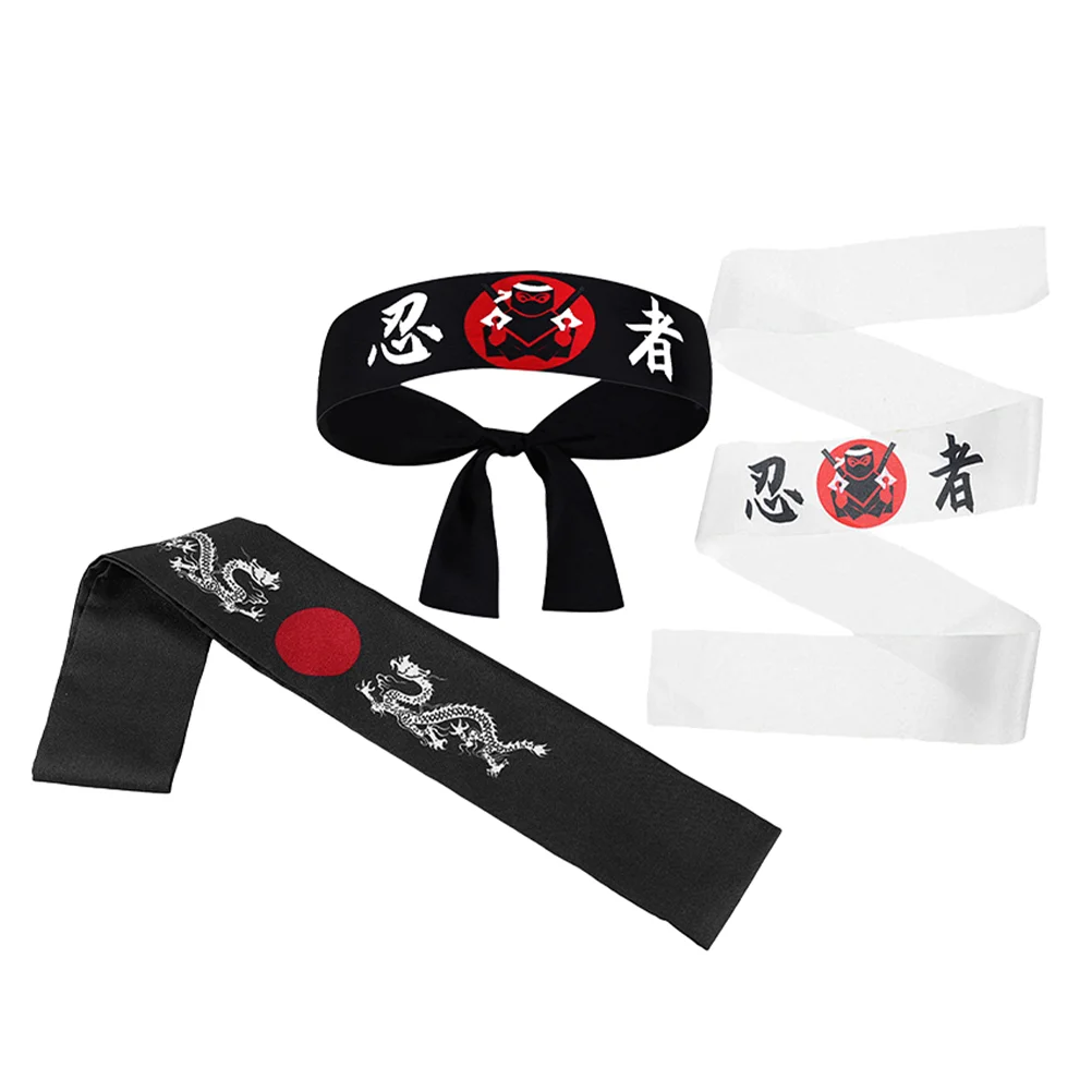 3 Pcs Ninja Headband Hachimaki Japanese Headbands for Men Women Kids Party Cosplay Sports Traditional