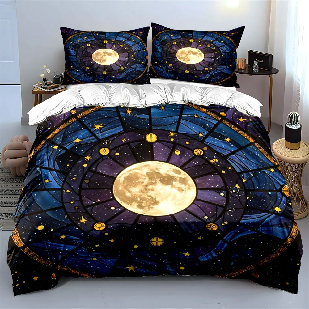 

"Moon and Stars Decor Trio" Soft Comfortable Duvet Cover Bedding Set Included 1*Duvet Cover & 2*Pillowcases, gift
