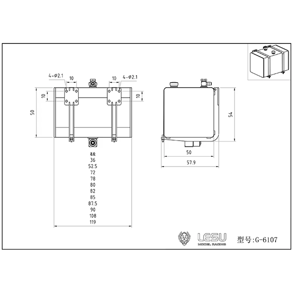 LESU G-6107 1/14 Model ciężarówki kwadratowy spawany ze stali nierdzewnej zbiornik hydrauliczny Tamiya Model ciężarówki aktualizacja modyfikacja lub majsterkowanie
