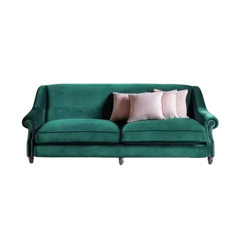 

Retro Fabric Sofa Hotel Straight Row Homestay Home Solid Wood Light Luxury Simple Small Apartment Sofa