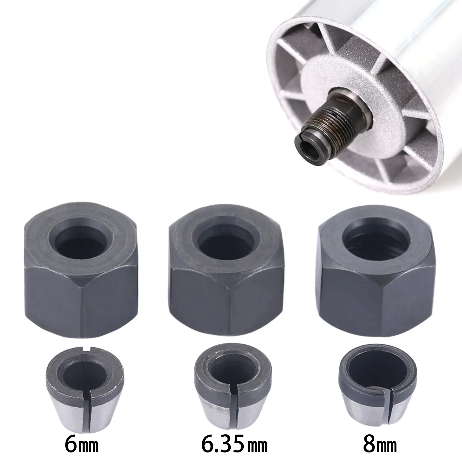 6mm/6.35mm/8mm HSS tuleja zaciskowa Adapter z zestaw nakrętek do grawerowania maszyna do przycinania elektryczny Router frez akcesoria