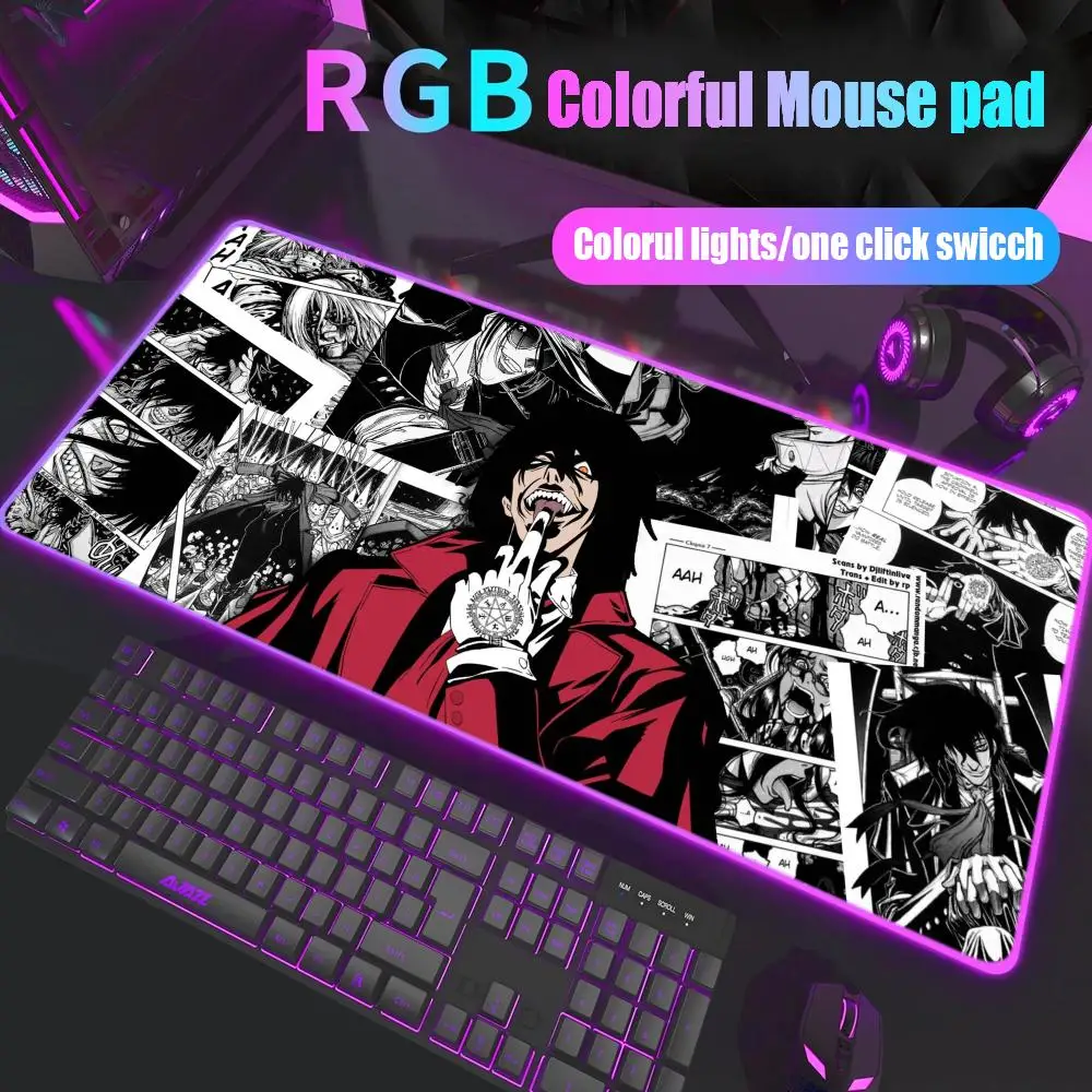 

Anime Hellsing Alucard Mouse Pad Gamer Rgb Desk Mat Back Light Led Mousepad Setup Gaming Accessories Deskmat Big Mousepad
