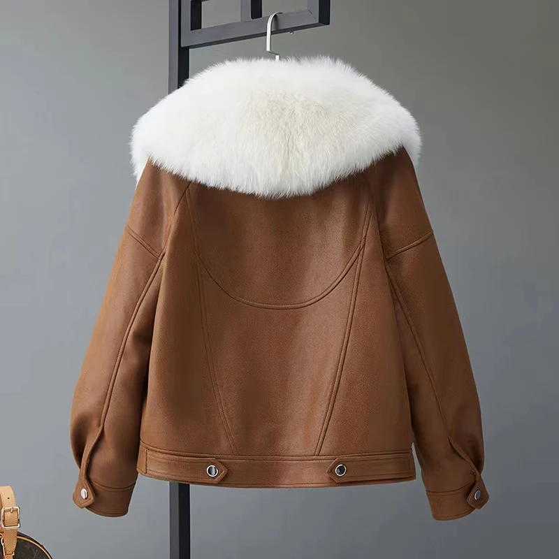 2024New Women Down Jackets Real Fox Fur Collar %50 White Duck Coat Female Short Warm Zipper Parkas Casual Puffer Jacke Wintter