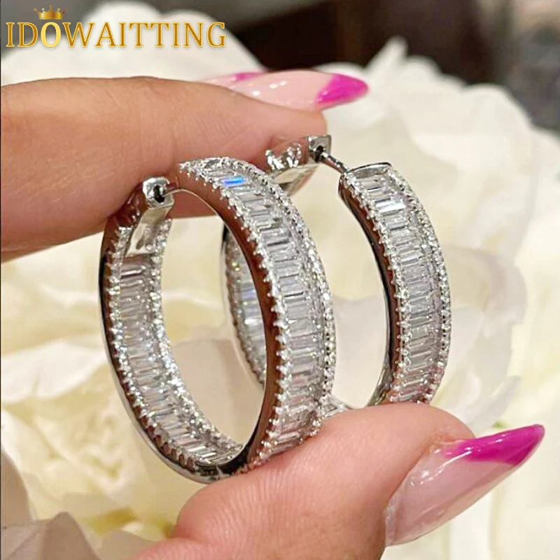 2024 Bling New Luxury Gold Color Iced Out Round Circle Rectangle CZ Earring Hiphop Cubic Zirconia Hoop Huggie Earrings For Women