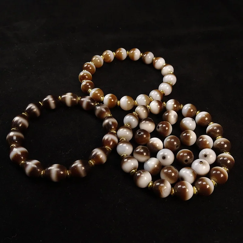 

Natural Agate Tibetan Yin-Yang One-Line Medicine Buddha Dzi BeadDIYLoose Bead Bracelet10mmLeft and Right