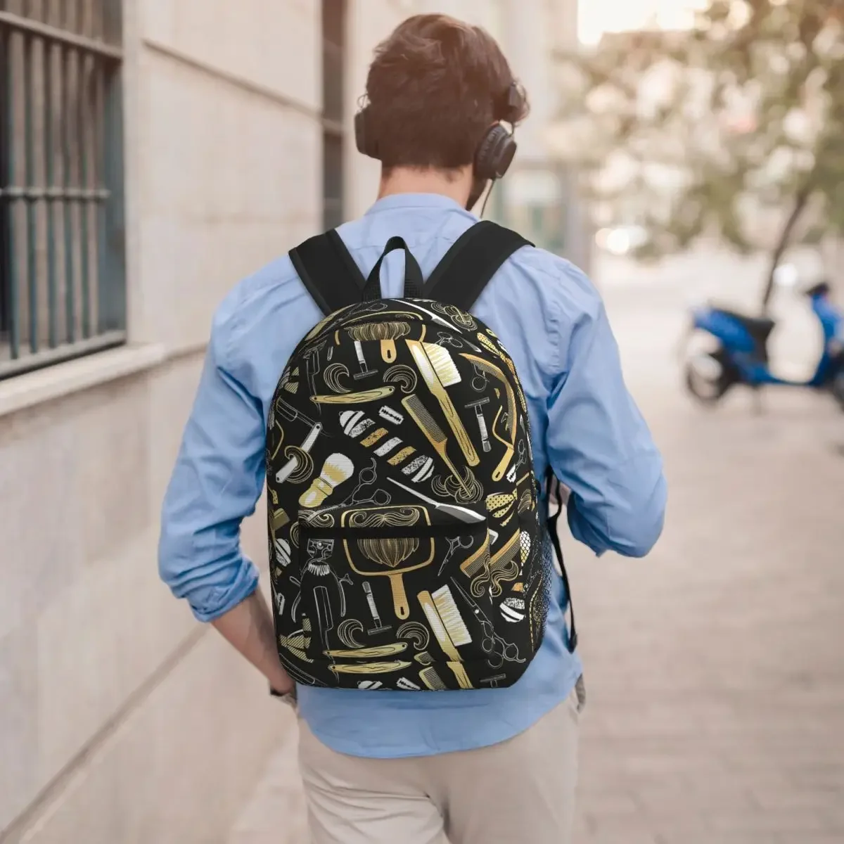 Barber Shop Equipment Element Pattern Student Backpack School Bag Hiking Travel Daypack for Men Women Bookbag Shoulder Bags