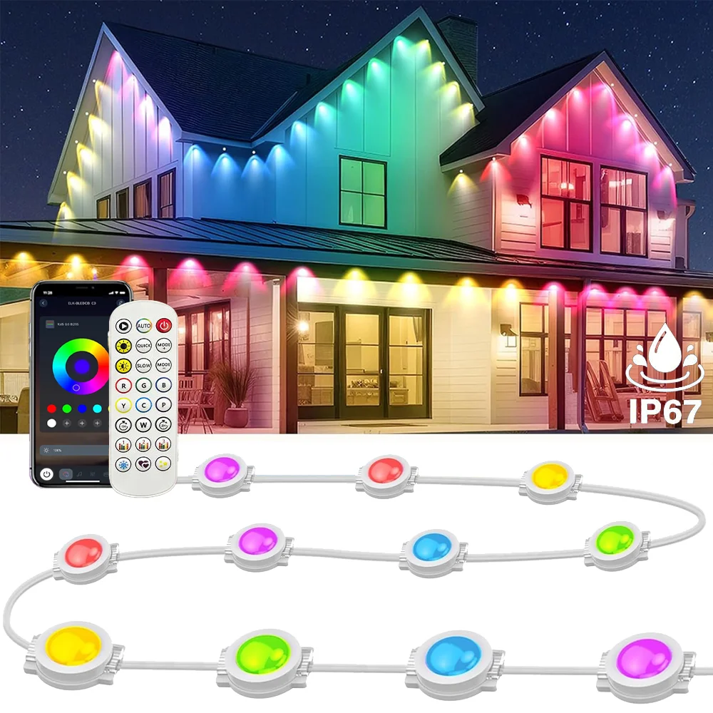 

LED Permanent Outdoor Lights IP65 Waterproof RGBIC Eave Lights with Remote for Christmas New Year Roof DIY Holiday String Light