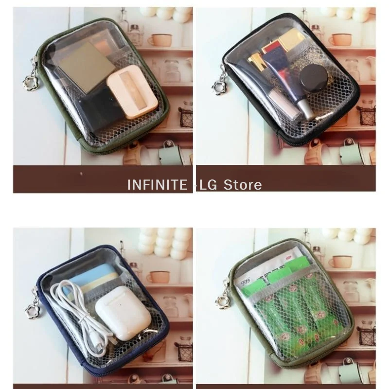 1Pcs Headphone Data Cable PVC Clear Storage Bag Waterproof Large Capacity Toiletry Bag Multi-functional Hard Shell Organizer