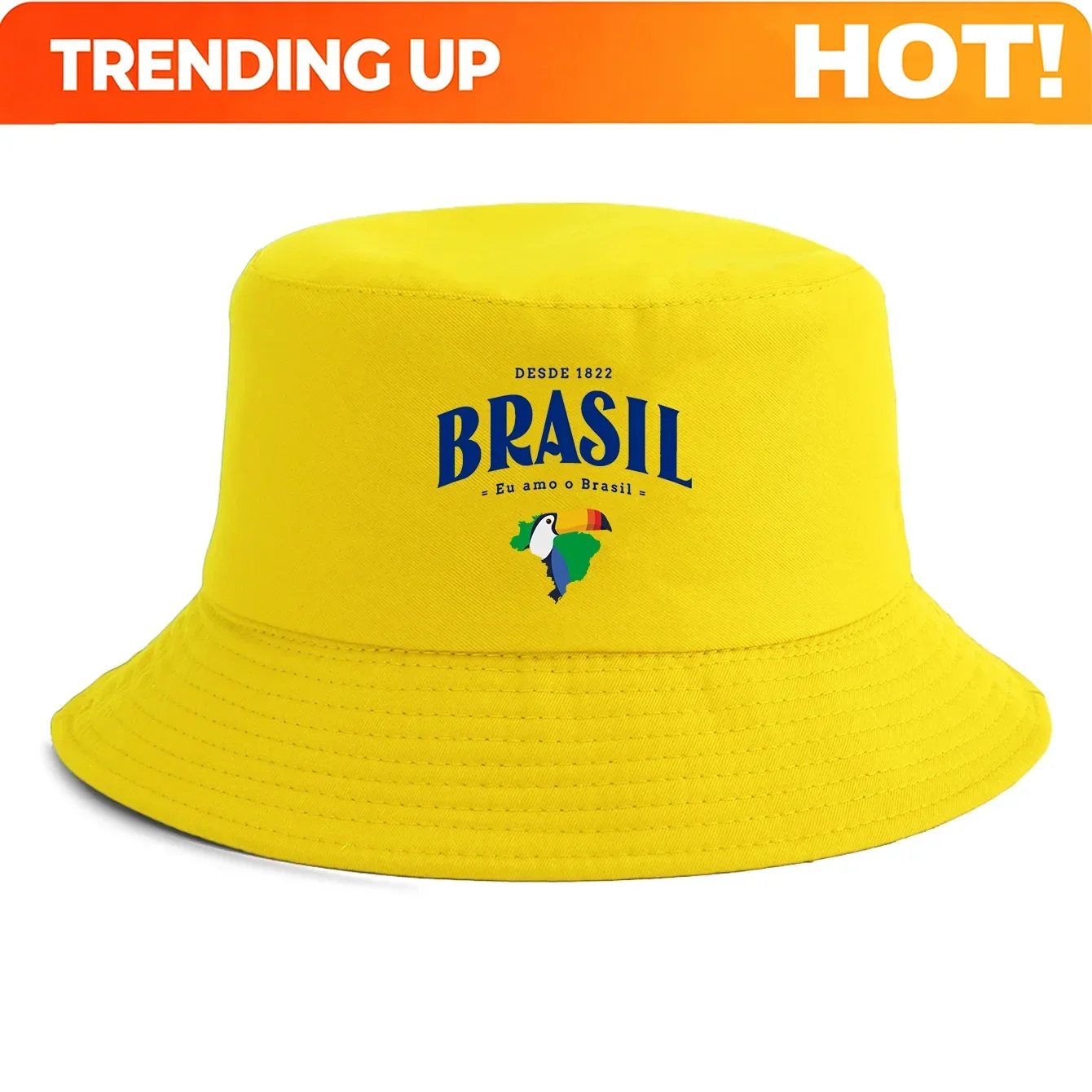 Personalisierbarer Unisex-Fischerhut mit Brasilien-Karte und Toucan-Motiv, wendbar, Retro-Design, erhältlich in verschiedenen Retro-Farben, für den Außenbereich.