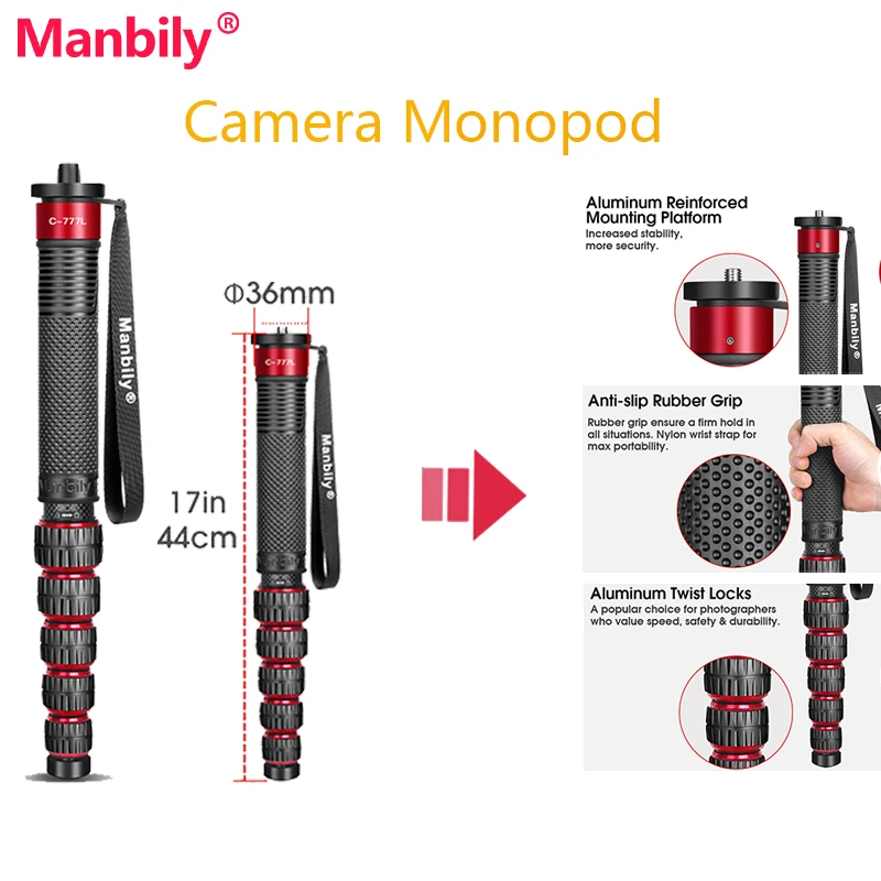 

Manbily Carbon Fiber Portable Professional Camera Monopod 36mm Tube Travel Stand Max.Load 18KG/39.68 lbs for Nikon DSLR
