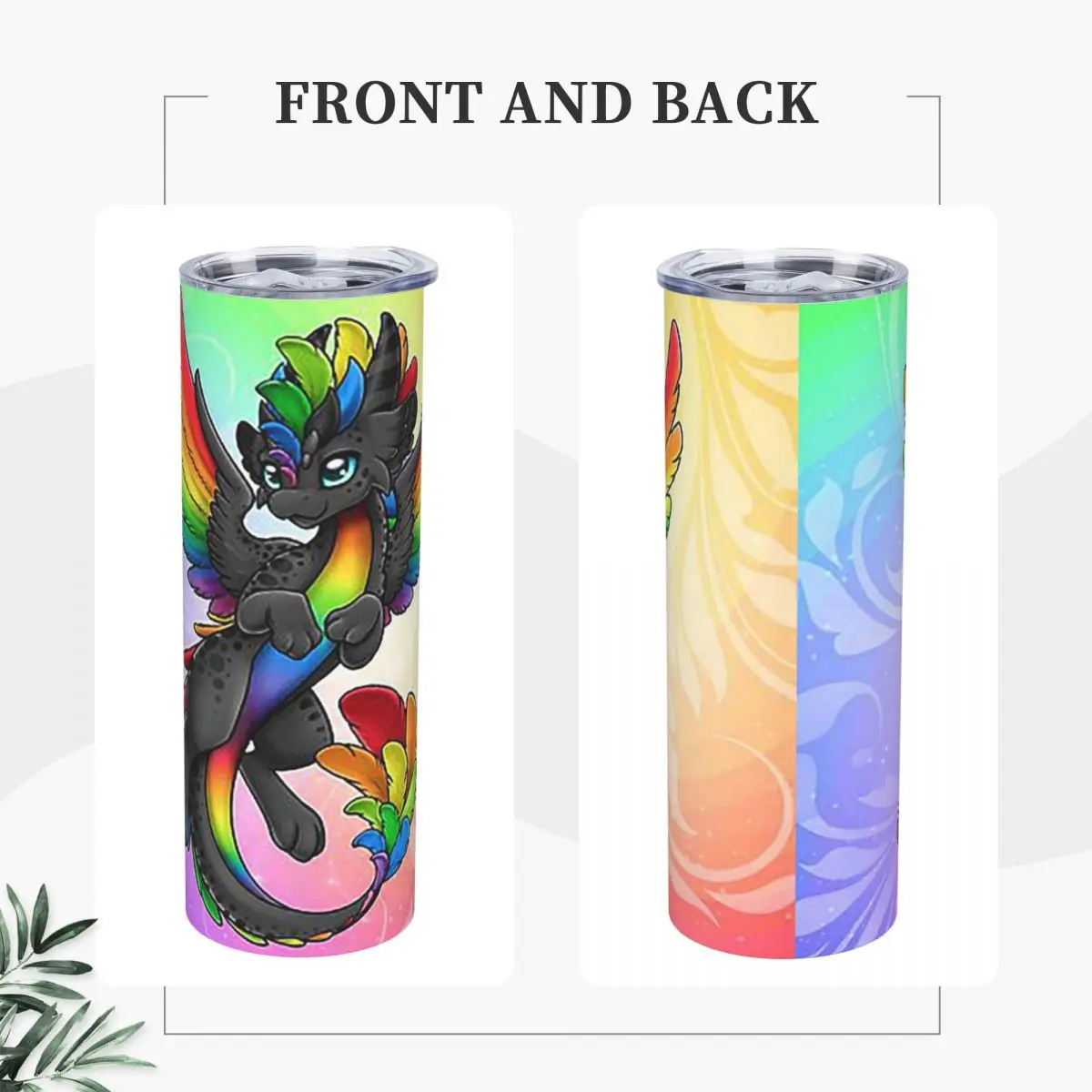 Black Rainbow Dragon Stainless Steel Tumbler Vacuum Insulated Mug Thermal Cold Bottle Straw With Lid 20oz