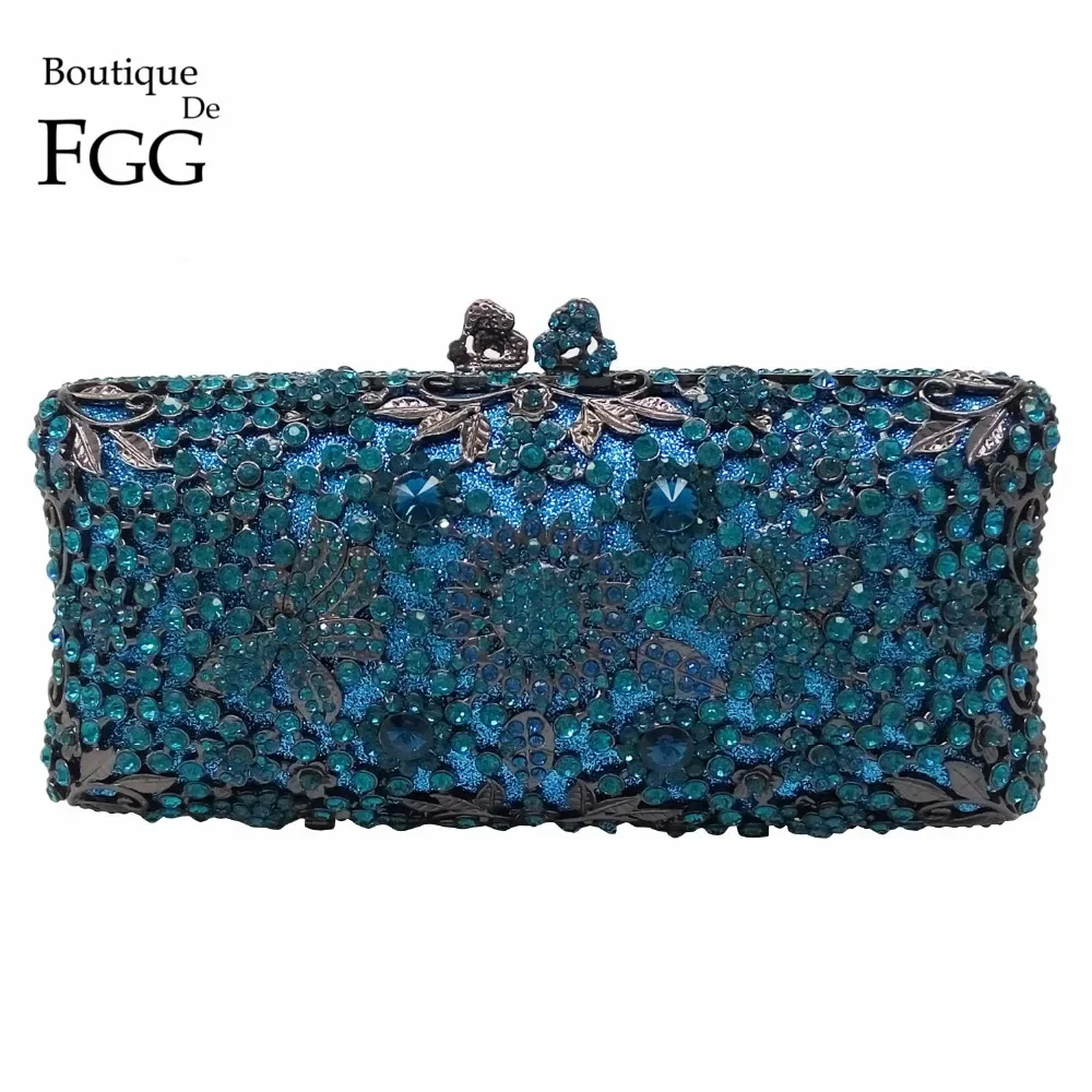 Boutique De FGG (w magazynie) niebieska damska kryształowa kopertówka wieczorowa torba ślubna wesele kolacja diamentowa torebka Minaudiere torebka