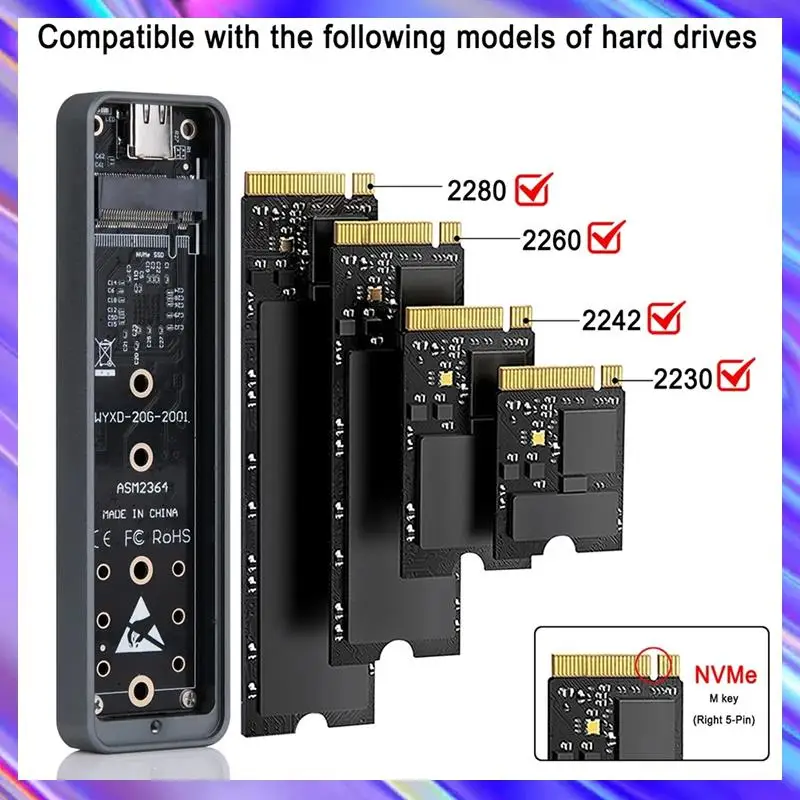 

Корпус M.2 Nvme SSD Коробка для жесткого диска 20 Гбит/с Корпус для жесткого диска Type-C USB3.2 Gen2x2 Поддержка UASP TRIM для Windows