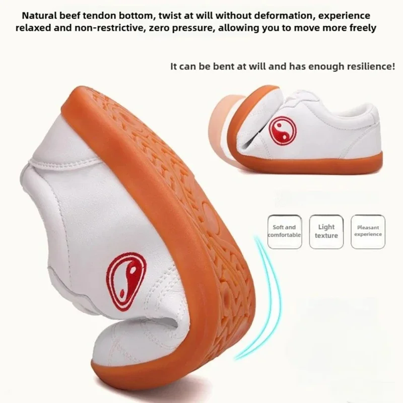 Middle-Aged And Elderly Soft Tai Chi Shoes Leather Side Beef Tendon Sole Anti-Slip Fitness Training  Martial Arts