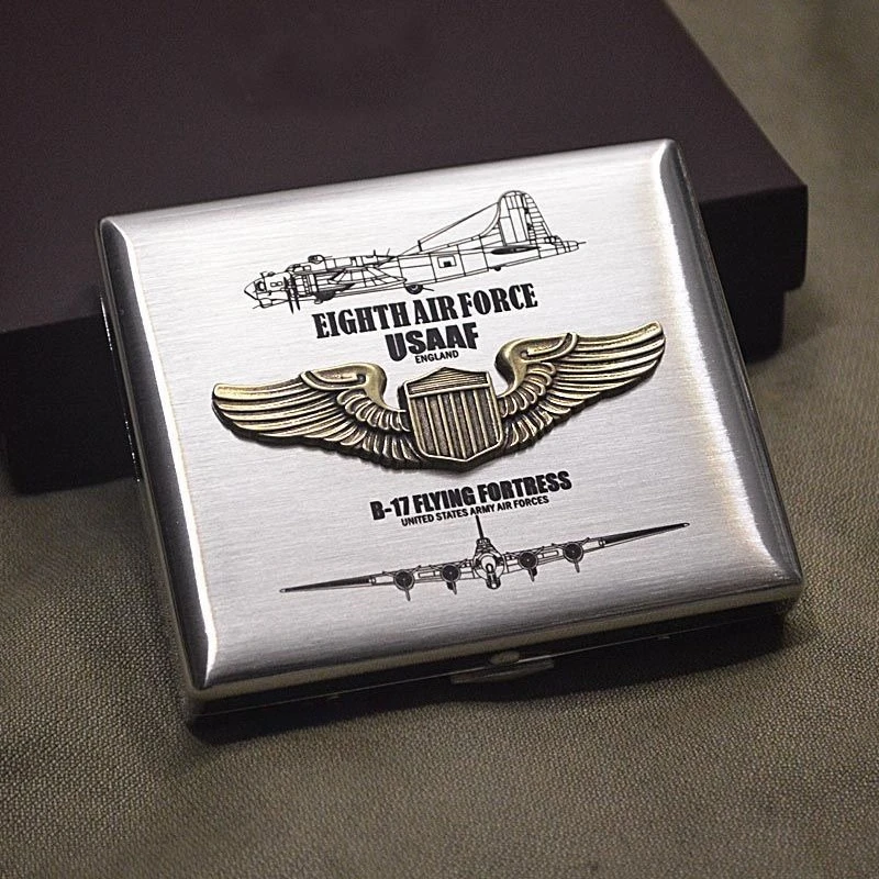

WWII Retro American Air Force Aviator Relief Sticker Medium and Coarse Metal Cigarette Boxes Hold 20 Cigarettes