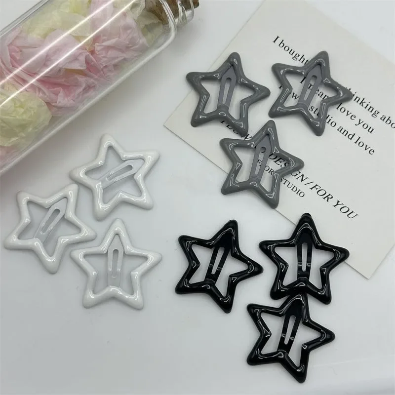 2/20PCS Star BB Black Hair Clip for Girls Y2K Cute Star Barrettes Women Personality Metal Snap Clip Headdress Hair Accessories