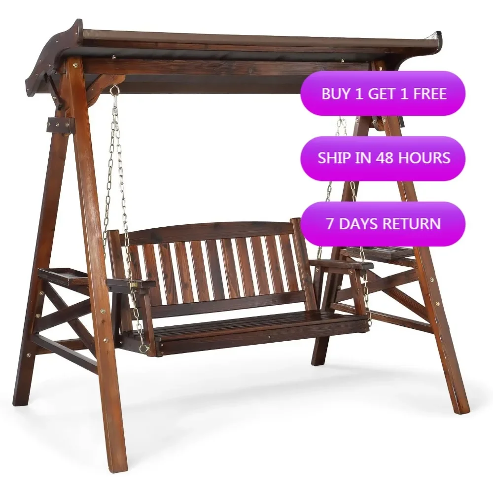 

Устойчивые к атмосферным воздействиям уличные качели VINGLI с подставкой и навесом, набор качелей для патио с держателем для напитков, садовые качели для взрослых