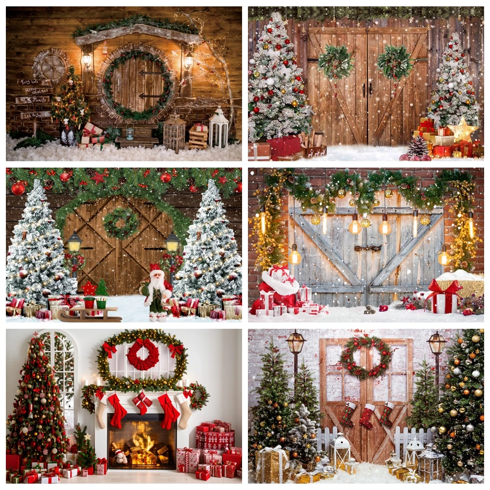 

Christmas Backdrop Winter Merry Xmas Tree Fireplace Gift Window Christmas Family Party Decor Photography Background Photo Studio