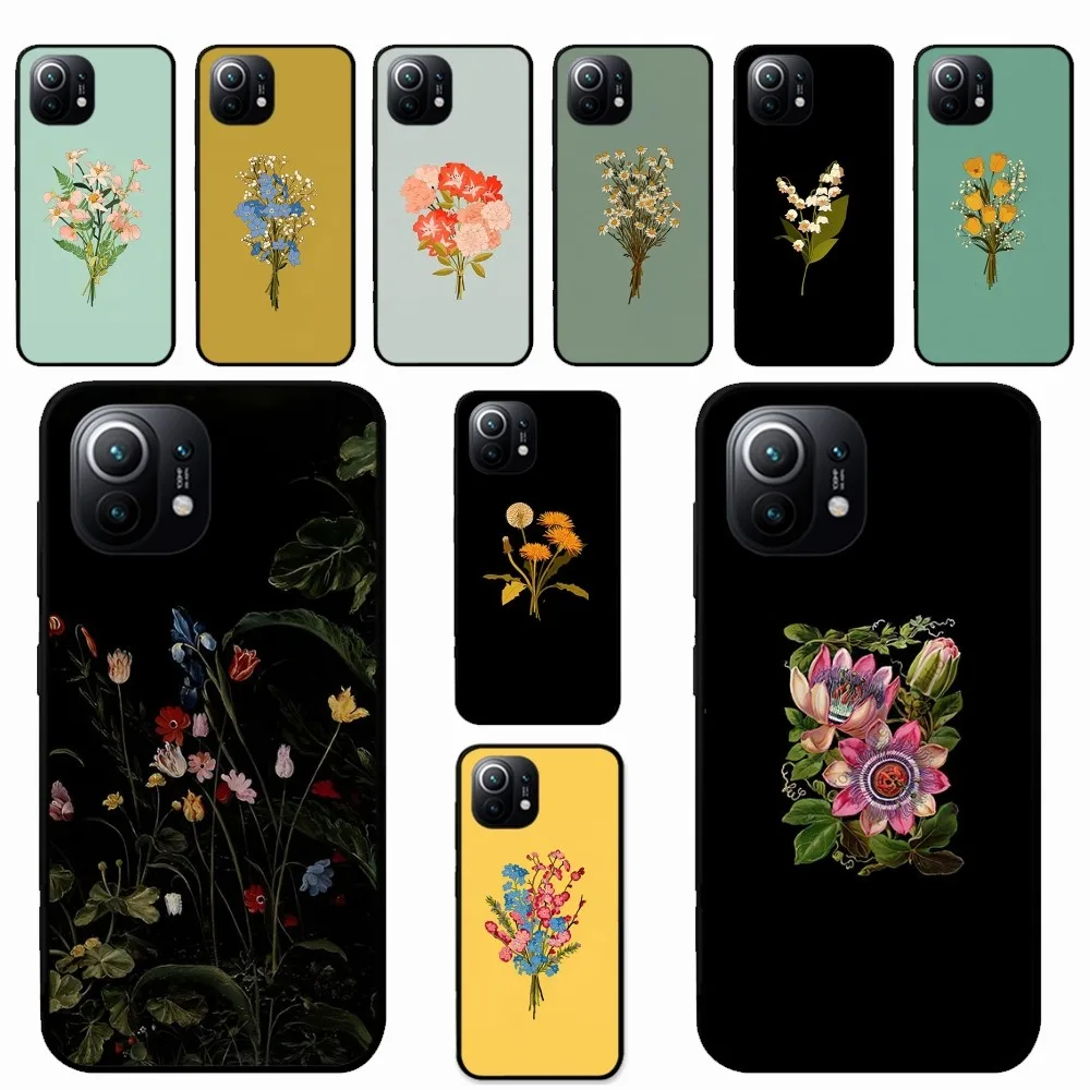 

Cartoon Leaves Flower Phone Case For Xiaomi Mi 5X 8 9 10 11 12 lite pro 10T PocoX3pro PocoM3 Note 10 pro lite