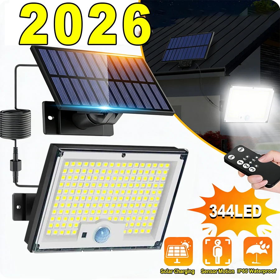 2026 344LED Solar Security Lights Outdoor Motion Sensor Waterproof 3 Modes Split Solar Flood Wall Light for Garden Yard Gara
