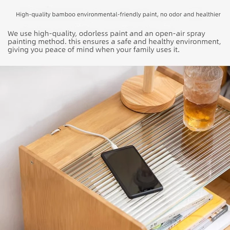Modern Nightstand Solid Wood Rattan Bedside Table Minimalist Bedroom Storage Cabinet Elegant Compact Living Room Side Tables