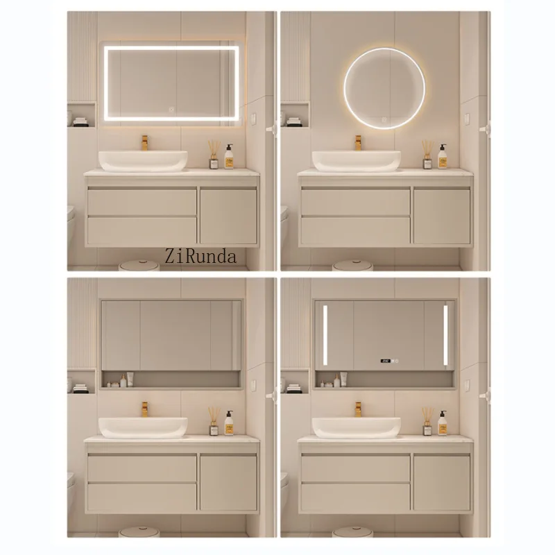 Light luxury rock slab ceramic table basin solid wood bathroom cabinet combination hand and face wash pool