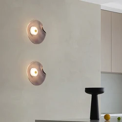 Art Deco Amber Gray Glass LED Wall Light 3000K Sconce For Bedroom Stairs Aisle Foyer