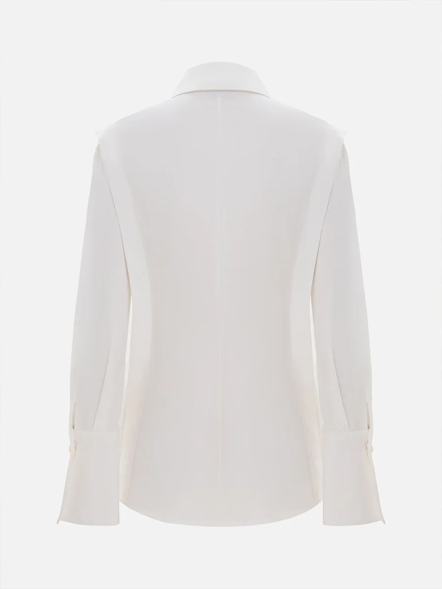 قميص بسيط من القطن الأبيض بأكمام طويلة للربيع والصيف للنساء، قميص كاجوال ناعم للمكتب بزاوية قائمة