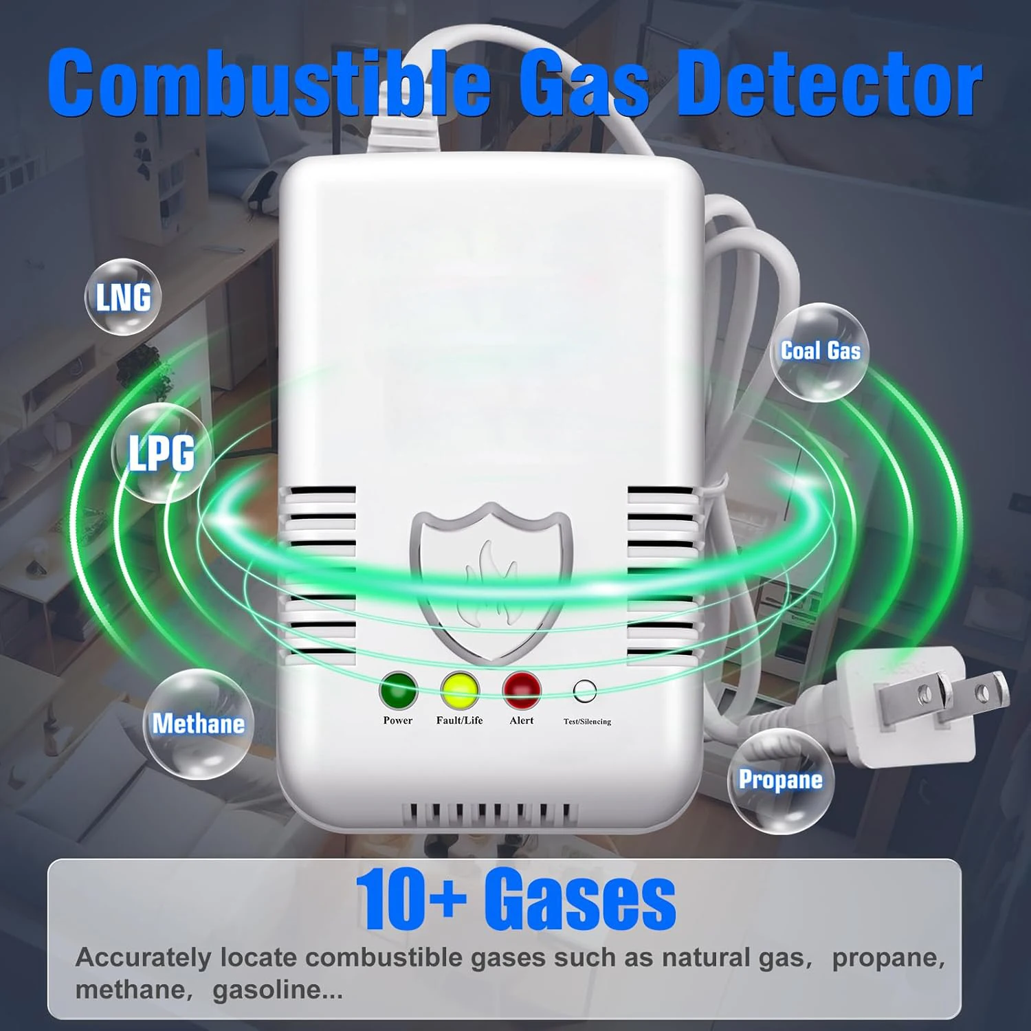Gas Leak Detector for Home Kitchen, Natural Gas Methane & LPG Propane Alarm , Loud Audio and Flashing Light Warning, Easy Instal