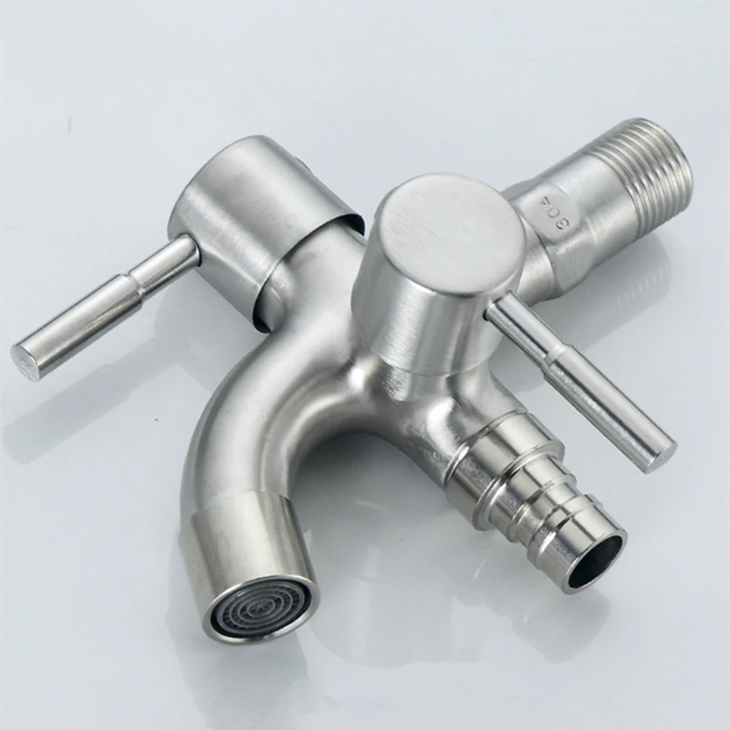 1PC 304 Stainless Steel Double Duo Outlet Garden Outdoor Bibcock Valve Faucet G1/2\