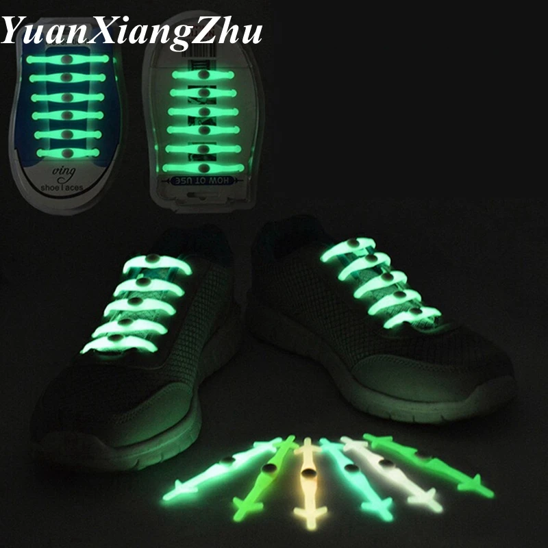 12 pcs/Set Luminous Shoelaces No Tie Silicone Shoelace Light up shoes lace Flash Party Glowing Shoe Lace Shoestrings Lazy