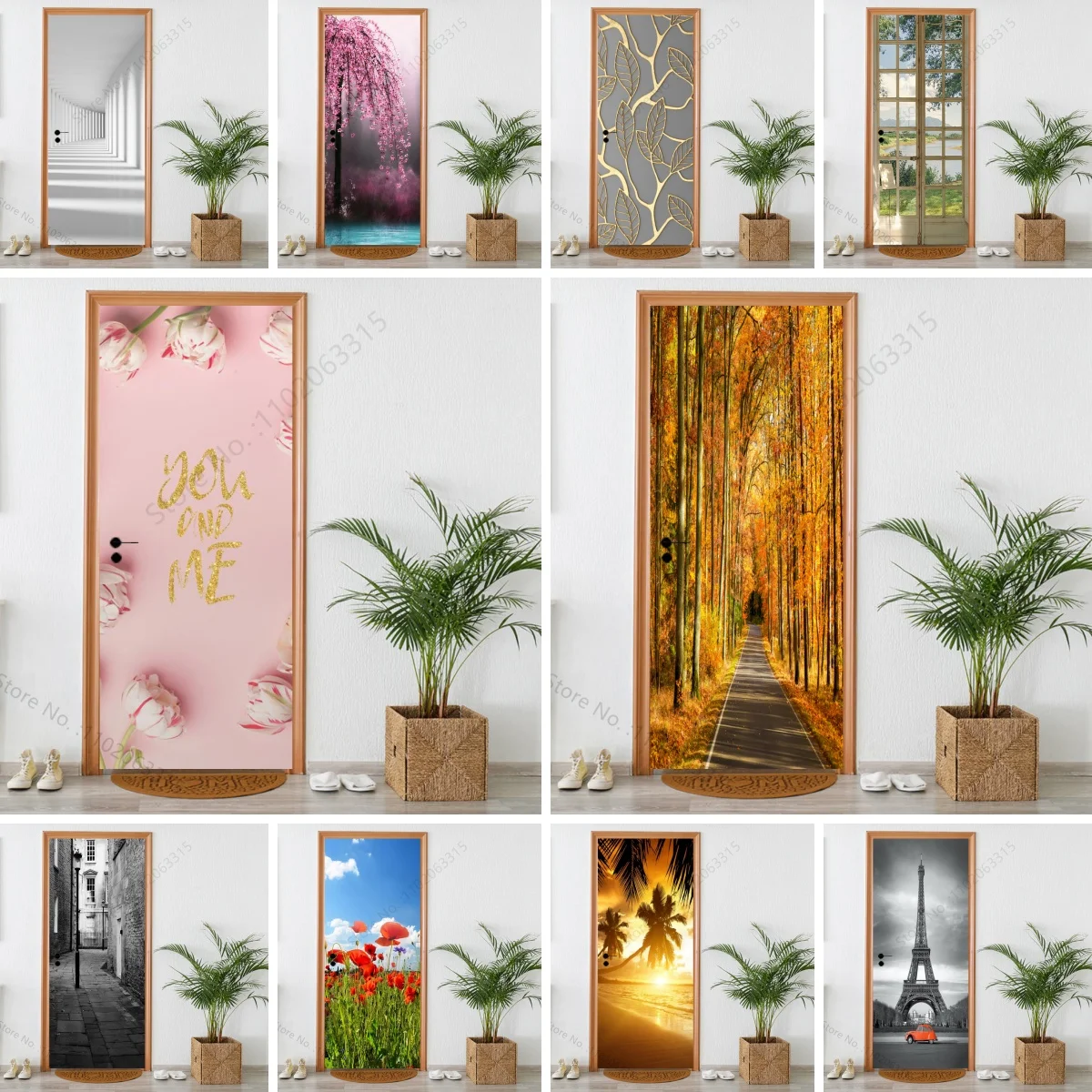 Pink Self-adhesive Vinyl Decal Wooden Iron Door Wallpaper vinilos para puertas de madera Modern Art Room Door Decor Sticker