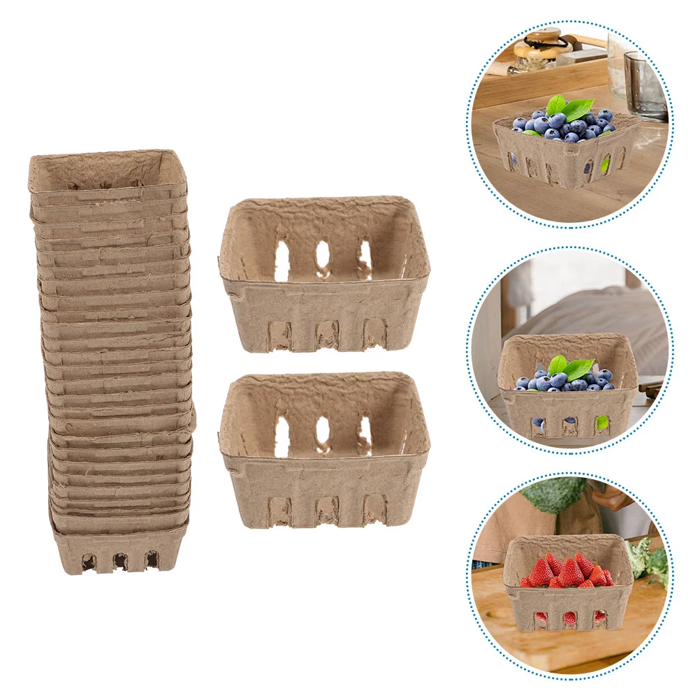 40 Pcs Fruit Basket Biodegradable Blueberry Tray Packaging Box Paper Plastic and Vegetable Pulp Shopping Baskets Strawberry