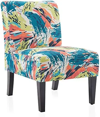 

Accent Chair Modern Upholstered Living Room Chair with Curved Backrest and Wood Legs, Armless Slipper Chair for Bedroom, Fabric