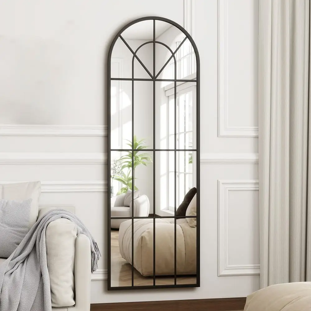 

Зеркало-окно в полный рост с арочным дизайном, 65 дюймов, в металлической раме, с арочным верхом, в деревенском стиле, декоративное, черное